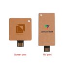 Two USB drives with screen and UV printed logos on a white background.