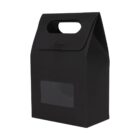 Black gift box with a handle and small window on the front.