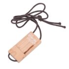 Wooden jump rope handle with dark brown cord attached.