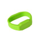 Bright green silicone wristband with a rectangular flat surface.