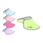 Five colorful dog visors in light blue, pink, neon yellow, hot pink, and lavender.
