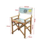 Directors chair with wooden frame, teal fabric with Summer Breeze text and palm tree design. Dimensions are shown: height 88cm, seat height 47.5cm, backrest 53.5cm wide, seat depth 42cm, width 36cm.