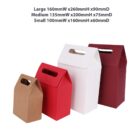 Four stand-up pouches in different sizes and colors with handle openings.