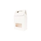 White cardboard box with handle and transparent window.
