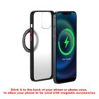 Phone case with ring holder for magnetic accessories, next to a charging smartphone.