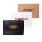 Three shopping bags with logos: ADIO, passio, and a black bag with a heart design.