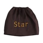 Brown drawstring bag with Star embroidered in gold on the front.