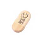 Wooden USB drive with a camera logo and Kathy McMillan Photography text.