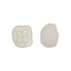 Two abstract shape wall mirrors with unique outlines; one green, one beige.
