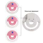 Pink ring light with three brightness levels and back view shown.