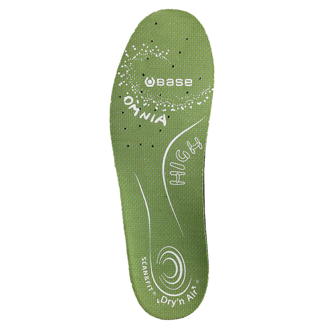 Green insole with white text, DryN Air tech, Scan&Fit Record Low branding.