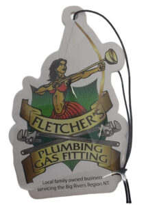 Branded car deodorisers with Fletcher Plumbing Gas Fitting logo
