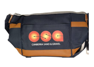 Black and brown cooler bag custom branded with company logo