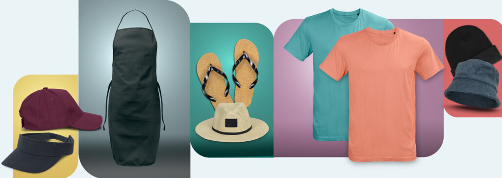 Christmas gifts and clothing on display at select delivery locations, including hats and shirts.