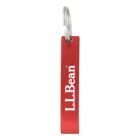 Red L.L.Bean keychain with white text and a silver metal ring at the top.