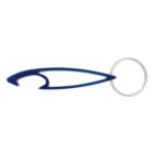 Blue metal keychain bottle opener with a sleek, modern design and a circular key ring.