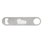 A metal bottle opener with BOGYS gastropub logo engraved in the center.