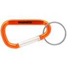 Orange carabiner keychain with MAGNAVOX text and a metal key ring attached.