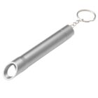 Silver metal keychain with a cylindrical tube and an open circular end.
