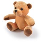 A brown plush teddy bear sitting upright on a white background.