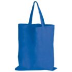 A plain blue fabric tote bag with two handles.