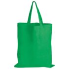 Plain green reusable tote bag with two handles, standing upright against a white background.