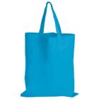 Bright blue reusable tote bag with two handles, standing upright against a white background.