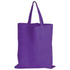 A plain purple tote bag with two handles against a white background.