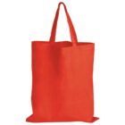 A plain red reusable tote bag with two handles, standing upright against a white background.