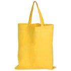A plain yellow reusable tote bag with handles.
