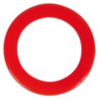 A red plastic ring with a hollow center on a white background.