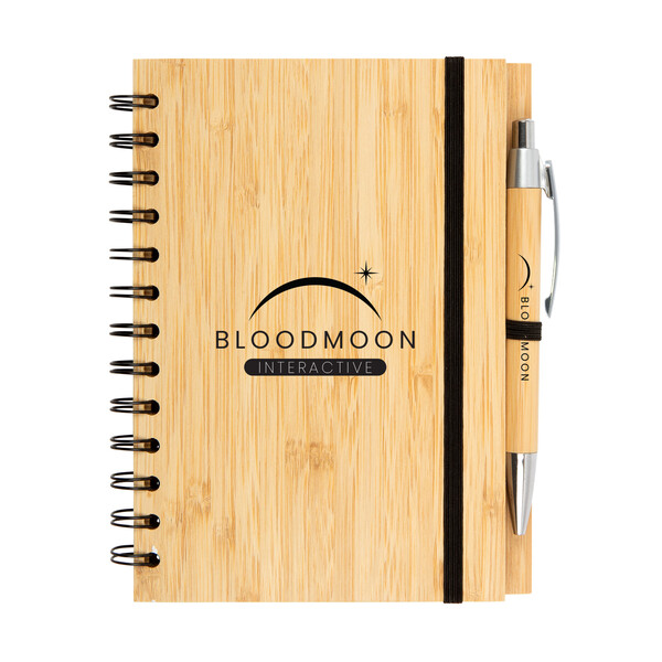 Promotional Spiral Bamboo Writing Set with company logo