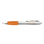 Silver and orange pen with text OCLC PICA on the barrel.