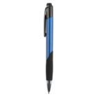 A blue and black retractable ballpoint pen with a clip, shown on a white background.