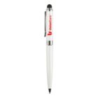 White pen with UnionBank logo, metal clip, and black stylus tip on top.