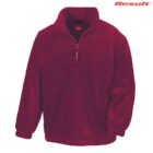 Red fleece pullover with a half-zip front, elastic cuffs, and a high collar.