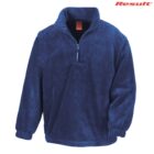 Navy blue fleece pullover with a half-zip and elastic cuffs.
