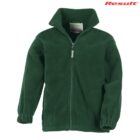 Dark green zip-up fleece jacket with pockets and elastic cuffs, Result logo in top corner.