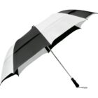 Black and white checkered umbrella with a straight handle.