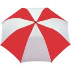 Red and white striped umbrella viewed from above.
