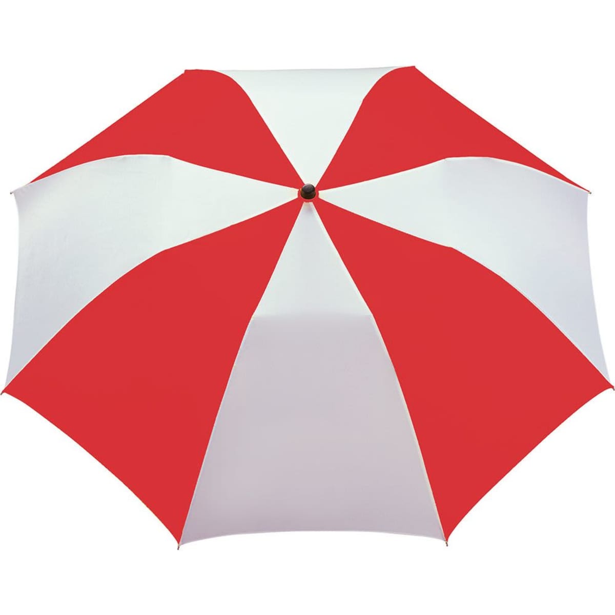 Red and white striped umbrella viewed from above.