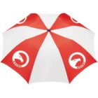 Red and white umbrella with logos and the text ASCBC on the panels.