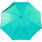 Teal umbrella viewed from above against a white background.