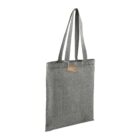 Gray fabric tote bag with long handles and a small tag.