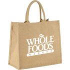 Reusable Whole Foods Market tote bag with a natural fiber texture.