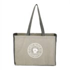 Beige tote bag with East Block Beanery Co. logo featuring a coffee cup design.