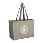 Gray tote bag with East Block Bakery Co. logo and long handles.