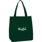 Green tote bag with QNX logo printed in white.