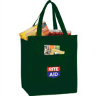 Black tote bag with Rite Aid logo, containing groceries.