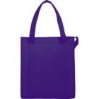 Purple tote bag with two handles on a white background.